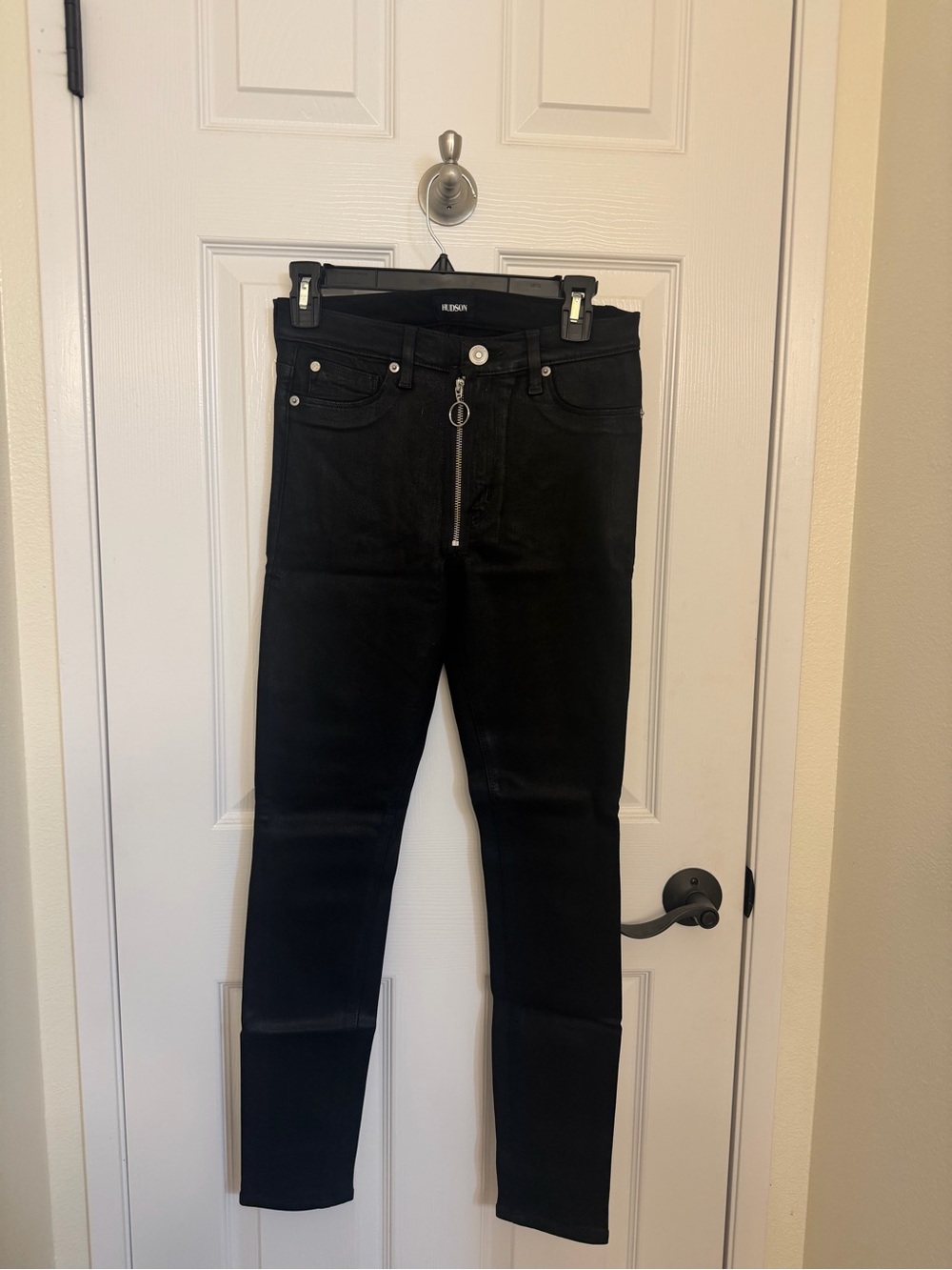 Hudson Black High-Rise Skinny Jeans with Silver Rivet